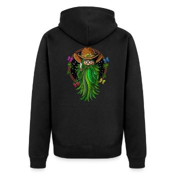 Unkraut Cowboy Stoner - Unisex Premium Bio Zip Hoodie - Schwarz - Hinten - Nico (187cm)