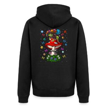 Psychedelischer Pilzfrosch - Unisex Premium Bio Zip Hoodie - Schwarz - Hinten - Nico (187cm)