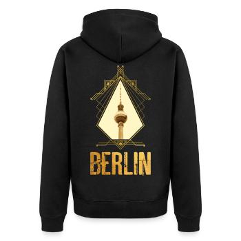 Berlin Deutschland Stadt Skyline Gold Heimat Liebe - Unisex Premium Bio Zip Hoodie - Schwarz - Hinten - Nico (187cm)