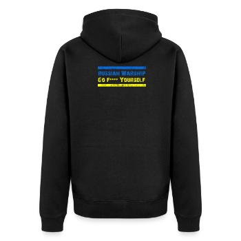 Russian warship go f yourself - Unisex Premium Bio Zip Hoodie - Schwarz - Hinten - Nico (187cm)