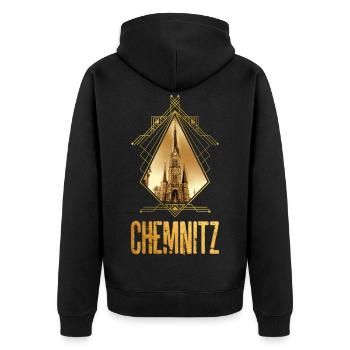 Chemnitz Germany City Skyline Gold Love - Unisex Premium Organic Zip Hoodie - black - Back - Nico (187cm)