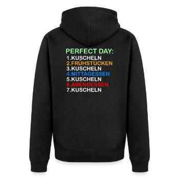 Perfect Day kuscheln - Unisex Premium Bio Zip Hoodie - Schwarz - Hinten - Nico (187cm)