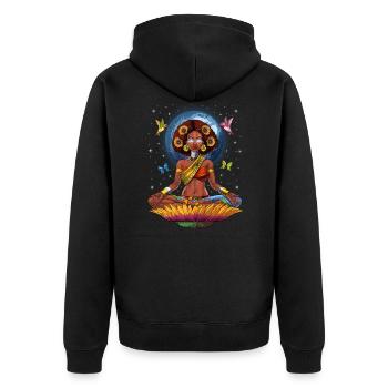 African Woman Hippie Yoga - Unisex Premium Organic Zip Hoodie - black - Back - Nico (187cm)