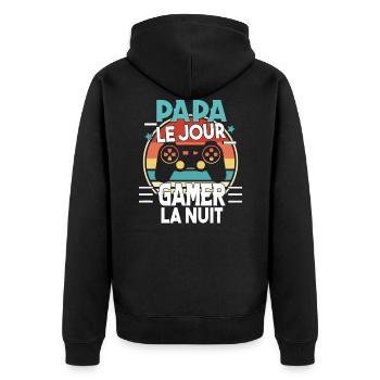 Papa Gamer Cadeau Humour Fête des Pères Geek - Veste à capuche bio Premium Unisexe - noir - Dos - Nico (187cm)