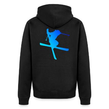 Ski Jumping Freestyle Ski Herren Slopestyle - Unisex Premium Bio Zip Hoodie - Schwarz - Hinten - Nico (187cm)