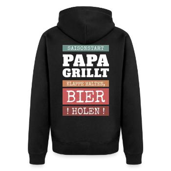 Papa grillt - Klappe halten, Bier holen! - Unisex Premium Bio Zip Hoodie - Schwarz - Hinten - Nico (187cm)