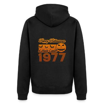 Pumpkin Halloween Birthday Year of Construction 1977 Vintage - Unisex Premium Organic Zip Hoodie - black - Back - Nico (187cm)