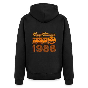 Kürbis Halloween Geburtstag Baujahr 1988 Vintage - Unisex Premium Bio Zip Hoodie - Schwarz - Hinten - Nico (187cm)