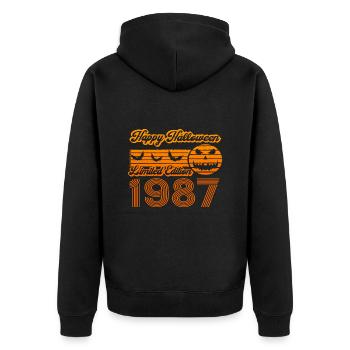 Halloween Kürbis Geburtstag Baujahr 1987 Vintage - Unisex Premium Bio Zip Hoodie - Schwarz - Hinten - Nico (187cm)