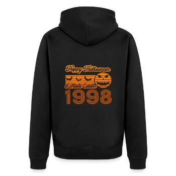 Kürbis Halloween Geburtstag Baujahr 1998 Vintage - Unisex Premium Bio Zip Hoodie - Schwarz - Hinten - Nico (187cm)