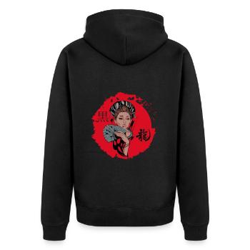 Japanese Geisha - Unisex Premium Bio Zip Hoodie - Schwarz - Hinten - Nico (187cm)