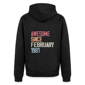 Février 1981, 43e anniversaire 1981 Fevrier 43 ans - Veste à capuche bio Premium Unisexe - noir - Dos - Nico (187cm)