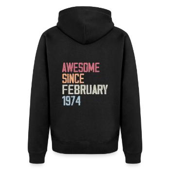 Februar 1974, 50 Jahre 1974 50 Jahre Februar - Unisex Premium Bio Zip Hoodie - Schwarz - Hinten - Nico (187cm)