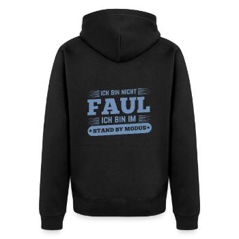 Nicht faul im Standby-Modus Spruch - Unisex Premium Bio Zip Hoodie - Schwarz - Hinten - Nico (187cm)