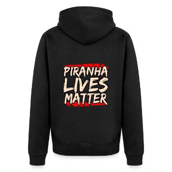 Piranha - Unisex Premium Bio Zip Hoodie - Schwarz - Hinten - Nico (187cm)