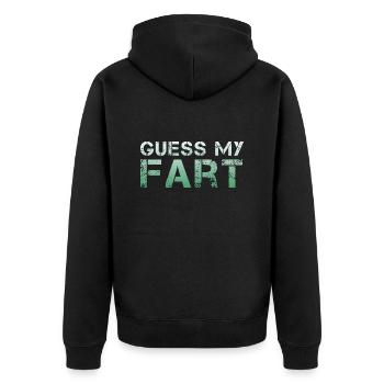 Guess My Fart - Furzen Spruch lustig Furz Pupsen - Unisex Premium Bio Zip Hoodie - Schwarz - Hinten - Nico (187cm)