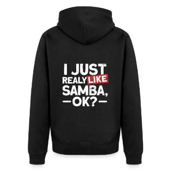 Samba - Unisex Premium Bio Zip Hoodie - Schwarz - Hinten - Nico (187cm)