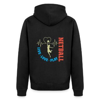 Love Netball Netball Player Gift - Unisex Premium Organic Zip Hoodie - black - Back - Nico (187cm)