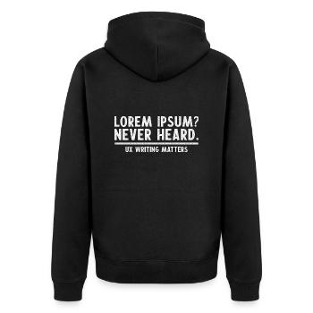 UX Writing Matters - Unisex Premium Organic Zip Hoodie - black - Back - Nico (187cm)