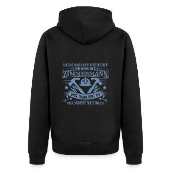 Zimmermann Spruch lustig Handwerker Bau Hammer - Unisex Premium Bio Zip Hoodie - Schwarz - Hinten - Nico (187cm)