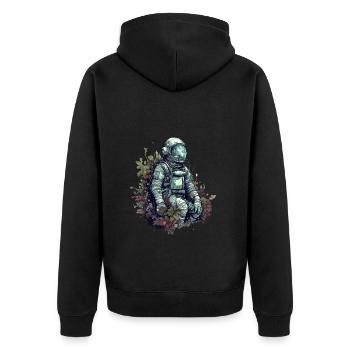 Astronaut mit Pflanzen überwuchert - Surreal - Unisex Premium Bio Zip Hoodie - Schwarz - Hinten - Nico (187cm)