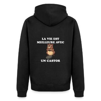 Humour Petit Castor - Veste à capuche bio Premium Unisexe - noir - Dos - Nico (187cm)
