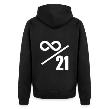 Bitcoin 21 Millionen Limit - Unendlich Wertvoll - Unisex Premium Bio Zip Hoodie - Schwarz - Hinten - Nico (187cm)