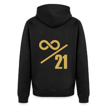 Bitcoin 21 Millionen Limit - Unendlich Wertvoll - Unisex Premium Bio Zip Hoodie - Schwarz - Hinten - Nico (187cm)