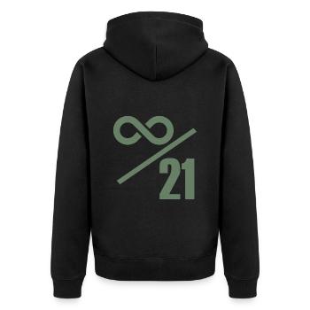 Bitcoin 21 Millionen Limit - Unendlich Wertvoll - Unisex Premium Bio Zip Hoodie - Schwarz - Hinten - Nico (187cm)