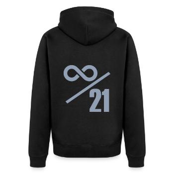 Bitcoin 21 Millionen Limit - Unendlich Wertvoll - Unisex Premium Bio Zip Hoodie - Schwarz - Hinten - Nico (187cm)