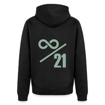 Bitcoin 21 Millionen Limit - Unendlich Wertvoll - Unisex Premium Bio Zip Hoodie - Schwarz - Hinten - Nico (187cm)