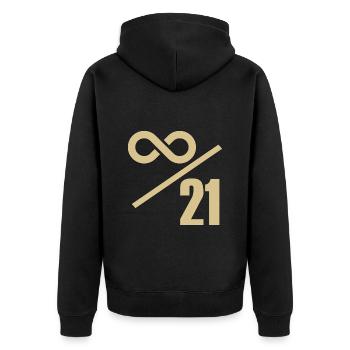 Bitcoin 21 Millionen Limit - Unendlich Wertvoll - Unisex Premium Bio Zip Hoodie - Schwarz - Hinten - Nico (187cm)
