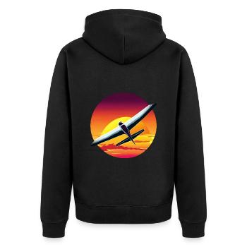 Segelflugzeug im Sonnenuntergang - Unisex Premium Bio Zip Hoodie - Schwarz - Hinten - Nico (187cm)