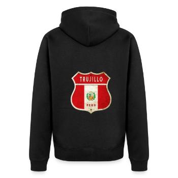 Trujillo Peru coat of arms flag design - Unisex Premium Organic Zip Hoodie - black - Back - Nico (187cm)