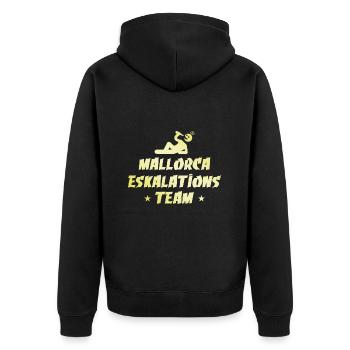 Mallorca Eskalation - Unisex Premium Bio Zip Hoodie - Schwarz - Hinten - Nico (187cm)