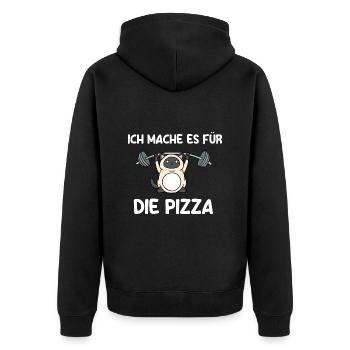 Ich Mache Es Für die Pizza - Unisex Premium Bio Zip Hoodie - Schwarz - Hinten - Nico (187cm)