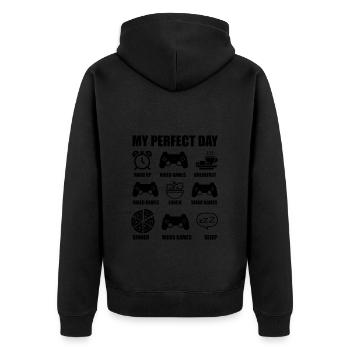 My perfect day - gamer - Veste à capuche bio Premium Unisexe - noir - Dos - Nico (187cm)
