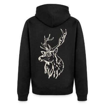 Hirschkopf [Weiß] - Unisex Premium Bio Zip Hoodie - Schwarz - Hinten - Nico (187cm)