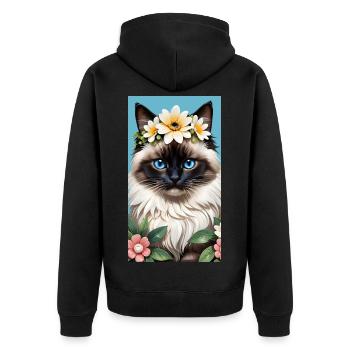 Naturschönheit Birma Seal Point mit Blumenkranz - Unisex Premium Bio Zip Hoodie - Schwarz - Hinten - Nico (187cm)