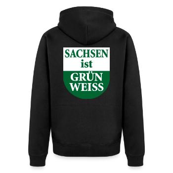 Sachsen ist grün weiß Landesflagge - Unisex Premium Bio Zip Hoodie - Schwarz - Hinten - Nico (187cm)