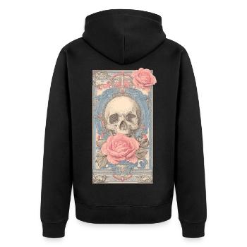 Memento Mori Rosen und Schädel - Unisex Premium Bio Zip Hoodie - Schwarz - Hinten - Nico (187cm)