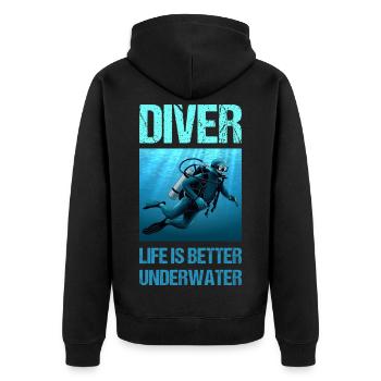Diver life is better underwater - Unisex Premium Bio Zip Hoodie - Schwarz - Hinten - Nico (187cm)