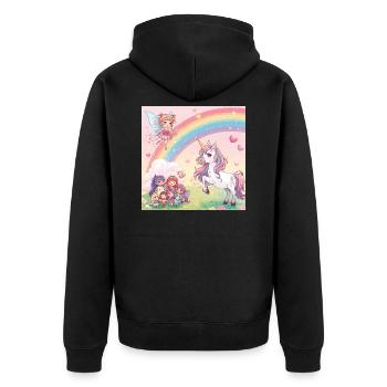 Regenbogenfee und Einhorn Traum - Unisex Premium Bio Zip Hoodie - Schwarz - Hinten - Nico (187cm)