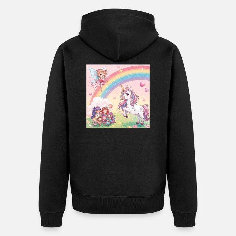 Regenbogenfee und Einhorn Traum - Unisex Premium Bio Zip Hoodie - Schwarz