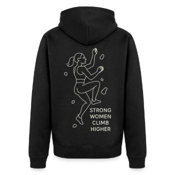 Strong Women Climb Higher – Female Climber Line Art - Unisex Premium Organic Zip Hoodie - black - Back - Nico (187cm)