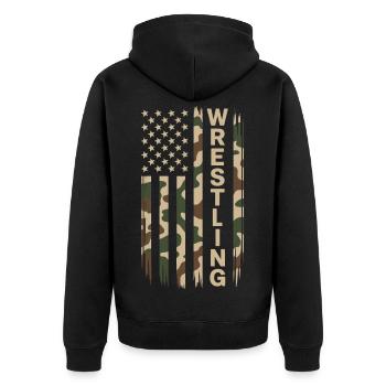 Wrestling USA Flagge Camo Patriot Design - Unisex Premium Bio Zip Hoodie - Schwarz - Hinten - Nico (187cm)