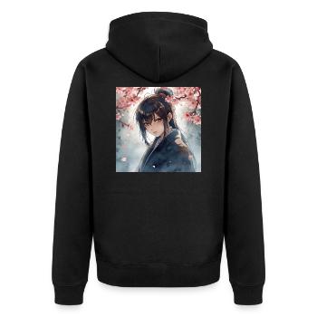 Hanfu sous les cerisiers en fleurs - Veste à capuche bio Premium Unisexe - noir - Dos - Nico (187cm)