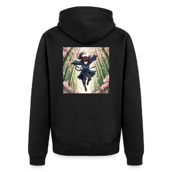Héroïne de bambou sur le chemin des cerisiers en fleurs - Veste à capuche bio Premium Unisexe - noir - Dos - Nico (187cm)