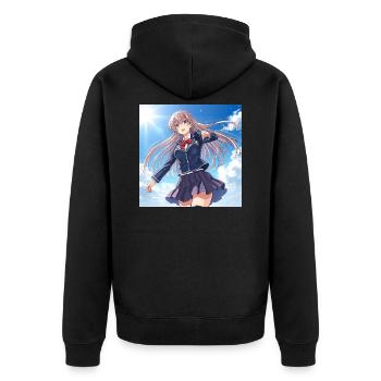 Écolière dans un ciel bleu - Veste à capuche bio Premium Unisexe - noir - Dos - Nico (187cm)