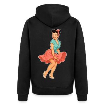 Vintage Rockabella Pin-up Girl – Retro 50s Art - Unisex Premium Bio Zip Hoodie - Schwarz - Hinten - Nico (187cm)